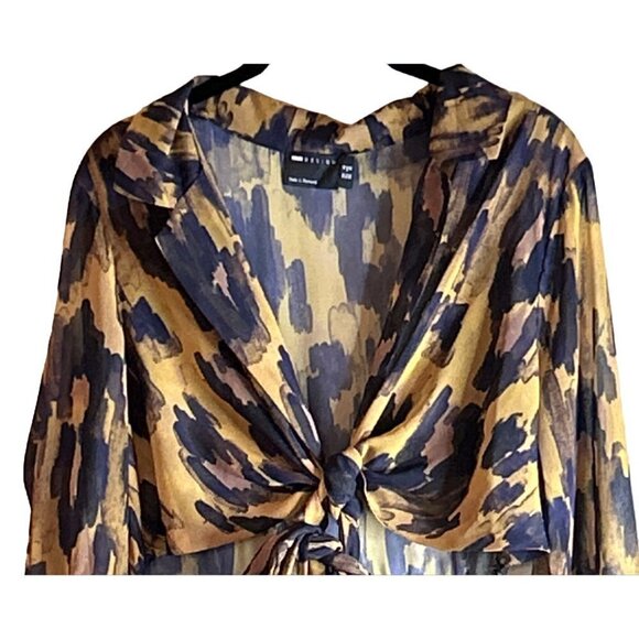 Asos Design Wrap Front Fluted Sleeve Jumpsuit Flowy Leopard Print - Picture 8 of 12